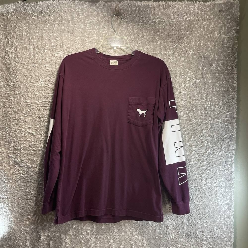 Pink Victoria's Secret Oversized Purple Long Sleeve Pony Logo S Cotton Tee